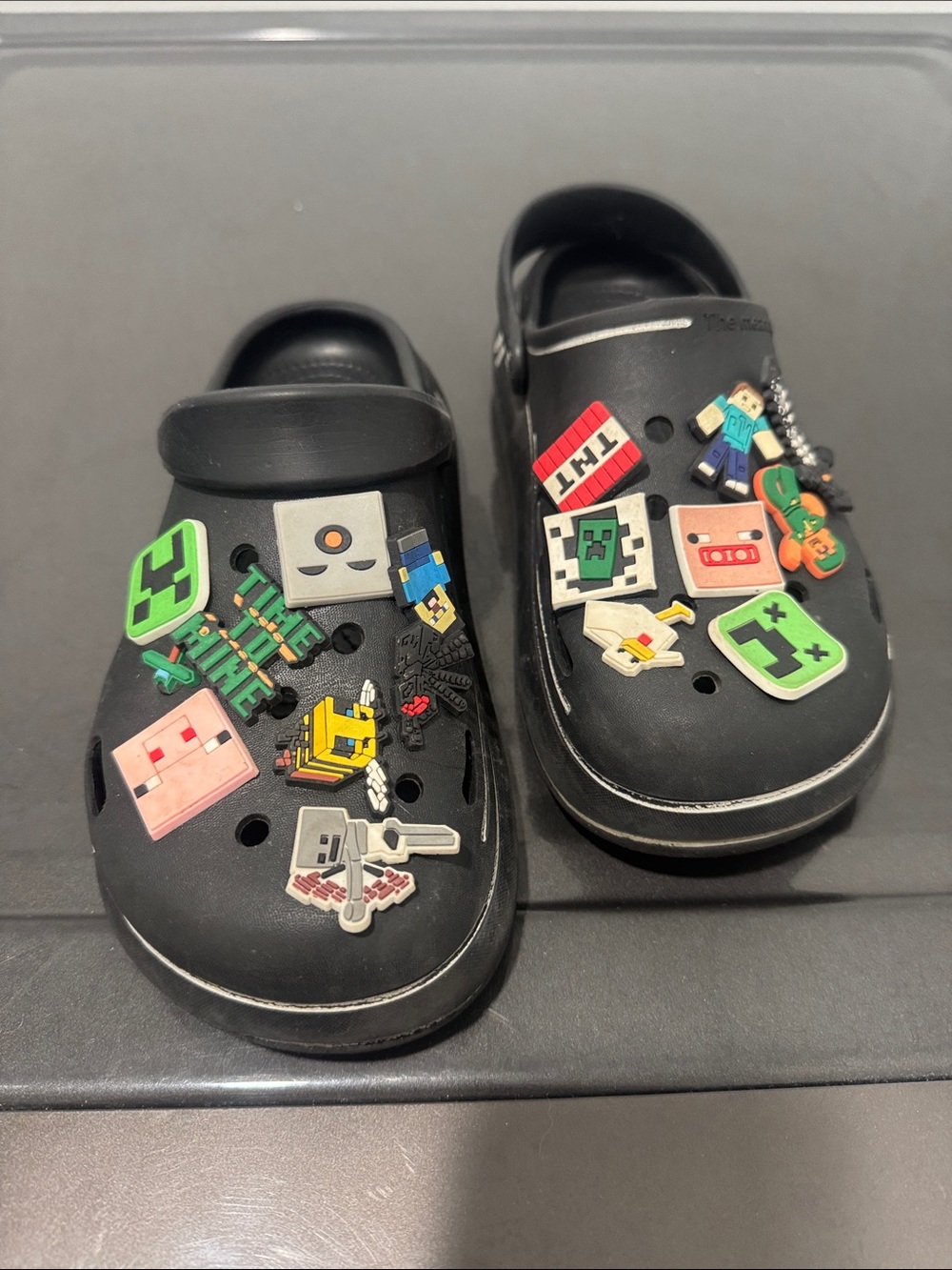 Kids Black Clog Shoes with Game Character Charms